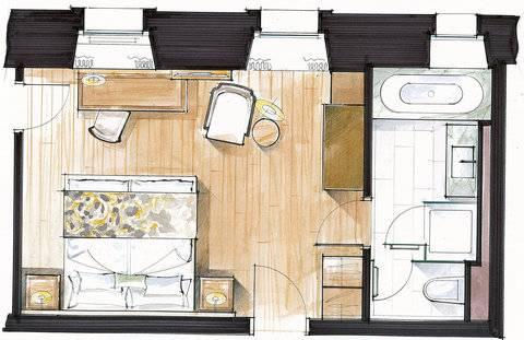 Le Petit Cervin Hotel Zermatt Ngoại thất bức ảnh A floorplan of a typical hotel room